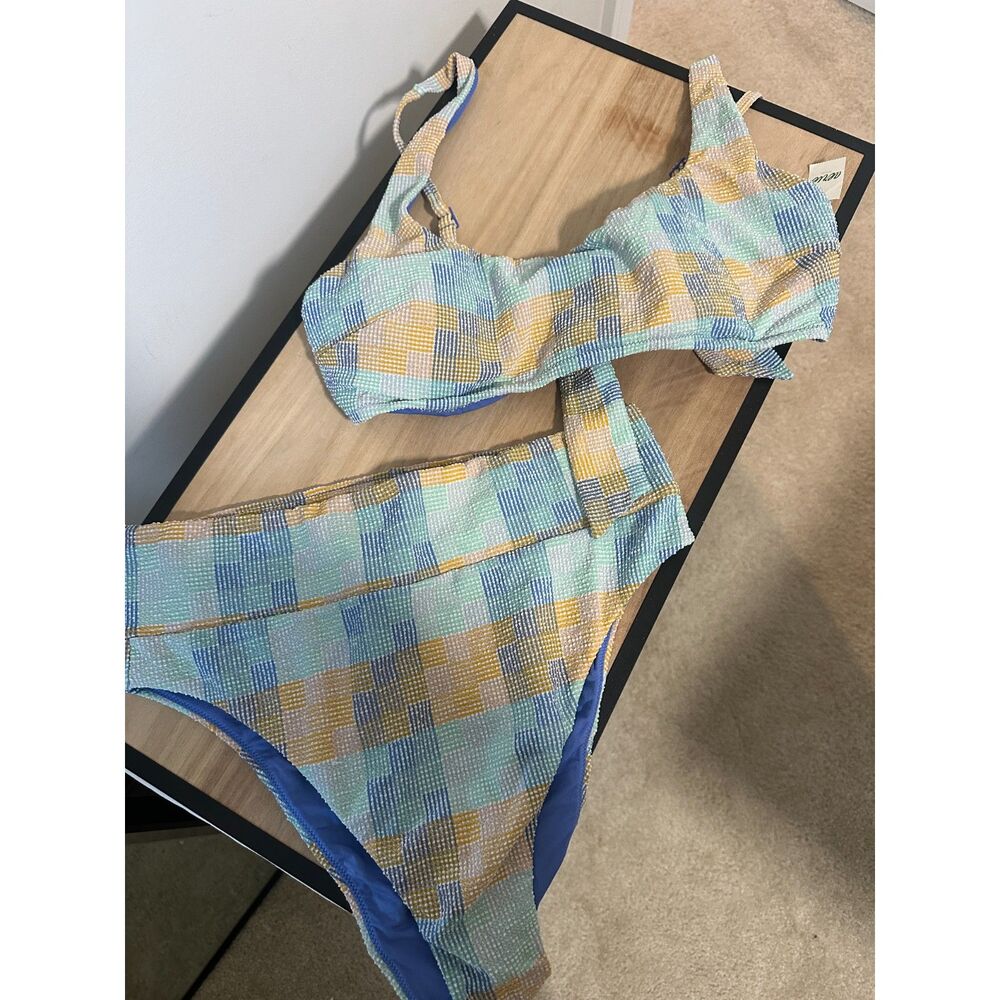 Aerie Real Good Pastel Plaid Textured Bikini Set – Women's XL